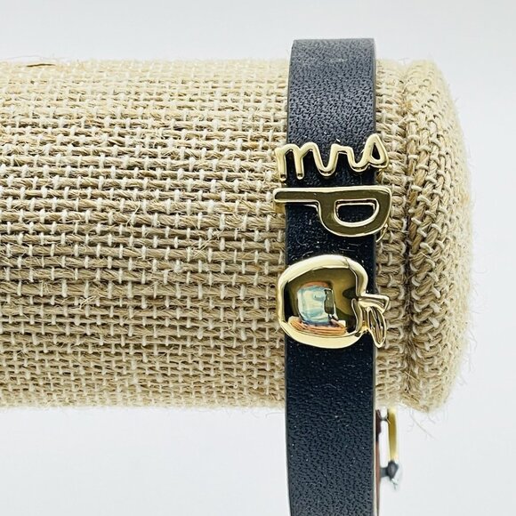 KEEP COLLECTIVE Black Leather Bracelet Gold Teacher Apple Charm Signed Gift - Picture 5 of 6